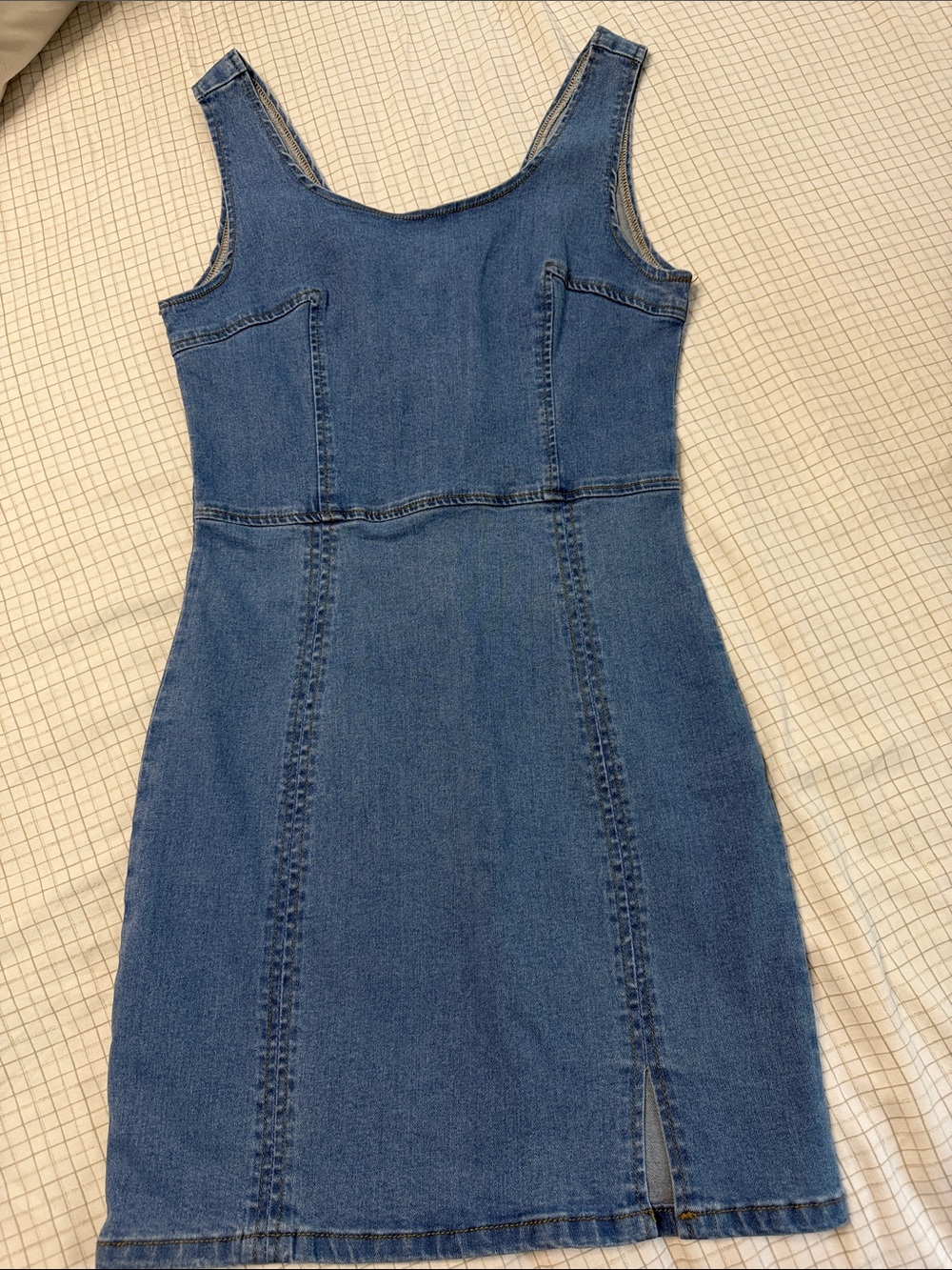 Sleeveless Denim Sheath Dress in Mid Blue